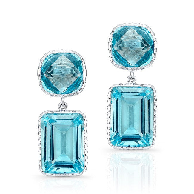 14KT White Gold Blue Topaz Earrings