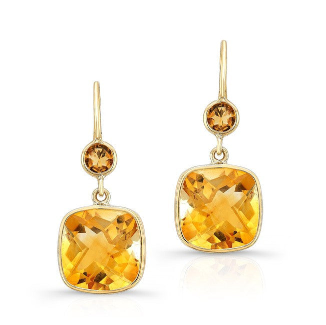 14KT Yellow Gold Citrine Cushion Cut Earrings