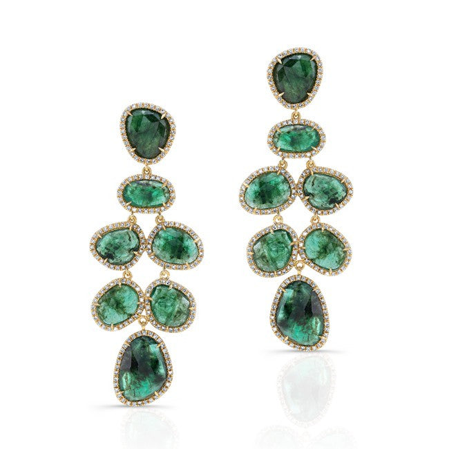 18KT Yellow Gold Emerald Diamond Couture Earrings