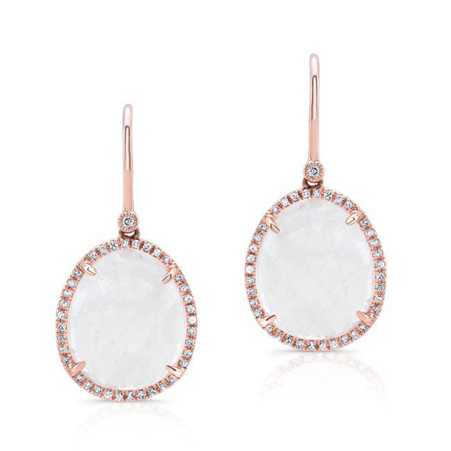 14KT Rose Gold Diamond Moonstone Organic Earrings