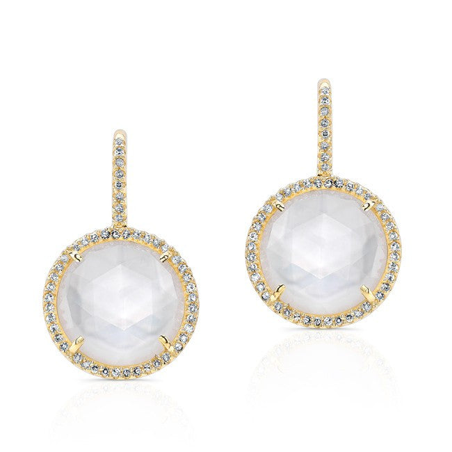 14KT Yellow Gold Mother Of Pearl Diamond Lune Earrings