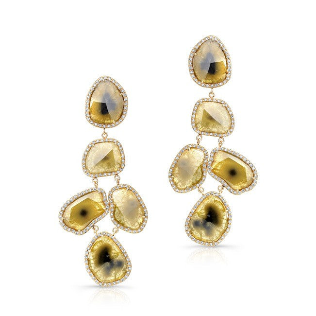 18KT Yellow Gold Canary Diamond Slice Earrings