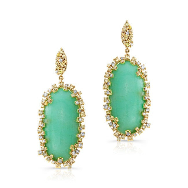 18KT Yellow Gold Chrysoprase Diamond Luxe Earrings