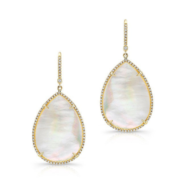 14KT Yellow Gold Mother Of Pearl Diamond Pear Earrings