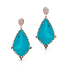14KT Rose Gold Turquoise and White Topaz Diamond Leaf Earrings