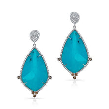 14KT White Gold Turquoise and White Topaz Diamond Leaf Earrings