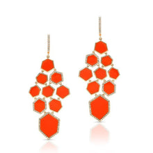14KT Yellow Gold Coral Diamond Chandelier Earrings