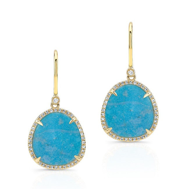 14KT Yellow Gold Blue Apatite Diamond Mini Organic Earrings