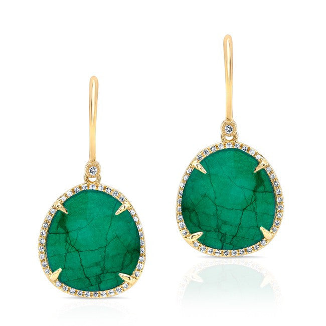 14KT Yellow Gold Emerald Diamond Luxe Earrings