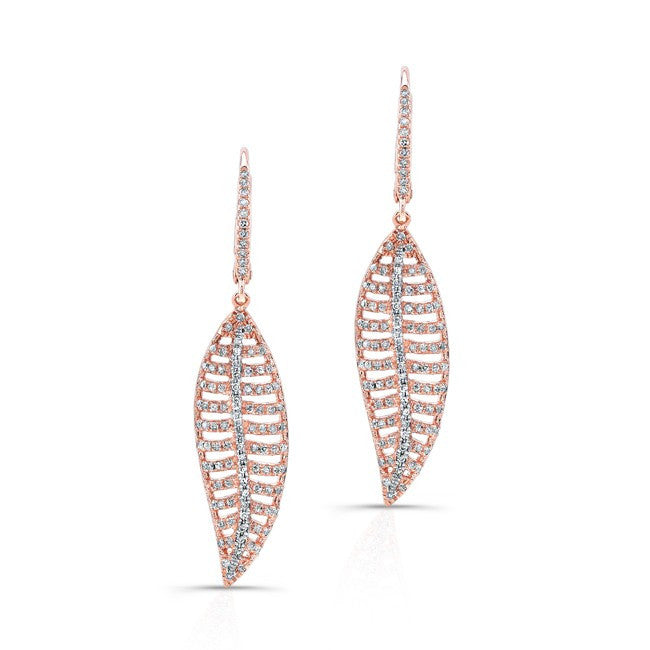 14KT Rose Gold Diamond Mini Feather Earrings