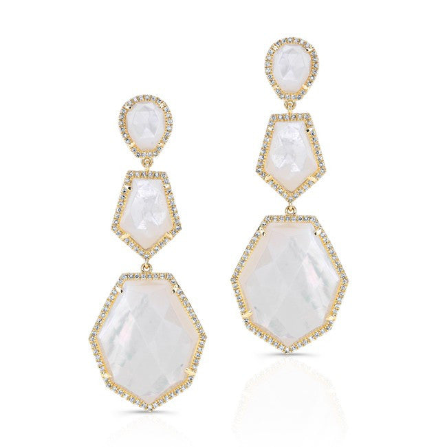 14KT Yellow Gold Mother Of Pearl Diamond Ice Earrings