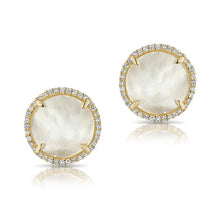 14KT Yellow Gold Mother Of Pearl Diamond Disc Stud