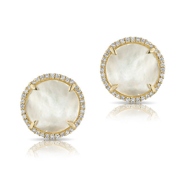 14KT Yellow Gold Mother Of Pearl Diamond Disc Stud