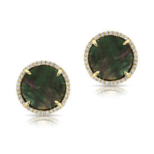 14KT Yellow Gold Diamond Black Mother of Pearl Stud Earrings
