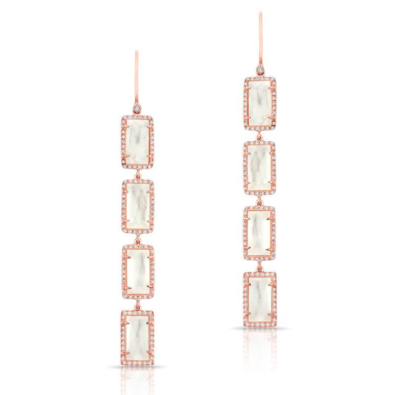 14KT Rose Gold Mother of Pearl Diamond Rectangle Drops Earrings