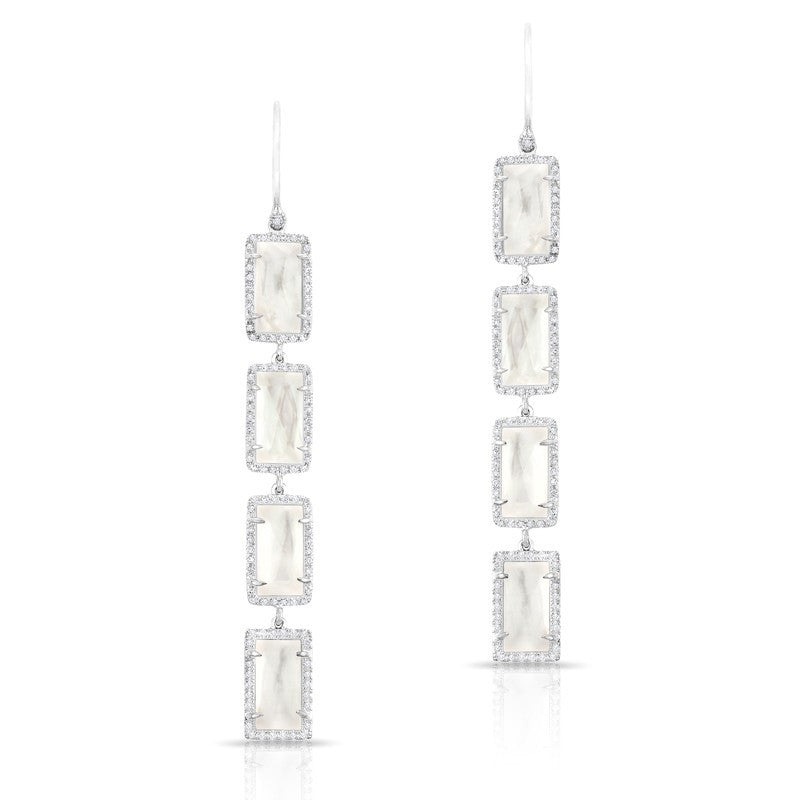 14KT White Gold Mother of Pearl Diamond Rectangle Drops Earrings