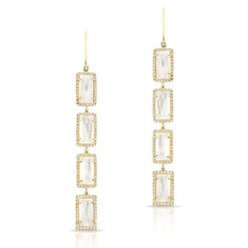 14KT Yellow Gold Mother of Pearl Diamond Rectangle Drops Earrings