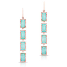 14KT Rose Gold Turquoise Diamond Rectangle Drops Earrings