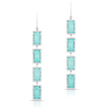 14KT White Gold Turquoise Diamond Rectangle Drops Earrings