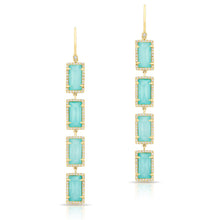 14KT Yellow Gold Turquoise Diamond Rectangle Drops Earrings