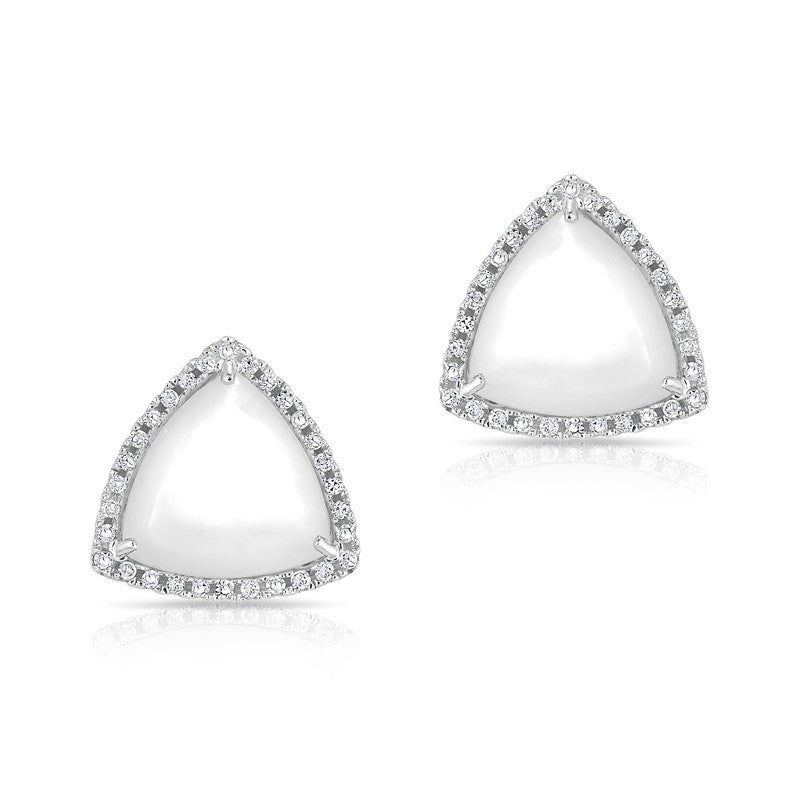 14KT White Gold Mother of Pearl Diamond Triangle Earrings