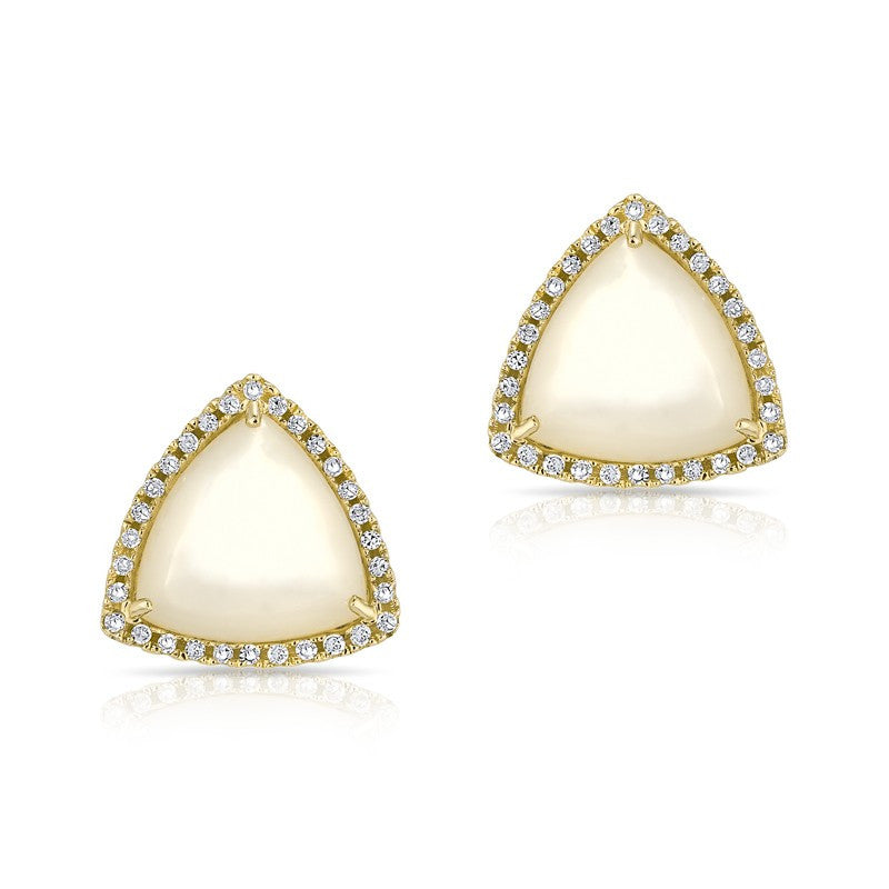 14KT Yellow Gold Mother of Pearl Diamond Triangle Earrings