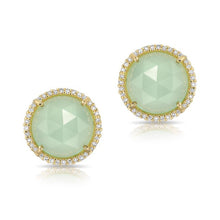 14KT Yellow Gold Diamond Aqua Calcite Stud Earrings