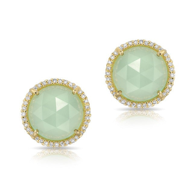 14KT Yellow Gold Diamond Aqua Calcite Stud Earrings