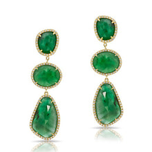 14KT Yellow Gold Emerald Diamond Organic Triple Drop Earrings