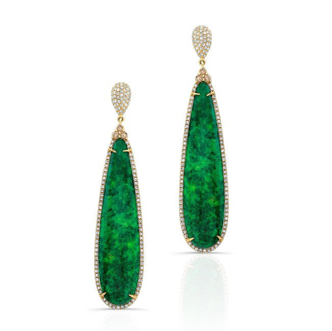 14KT Yellow Gold Green Turquoise Diamond Petal Earrings