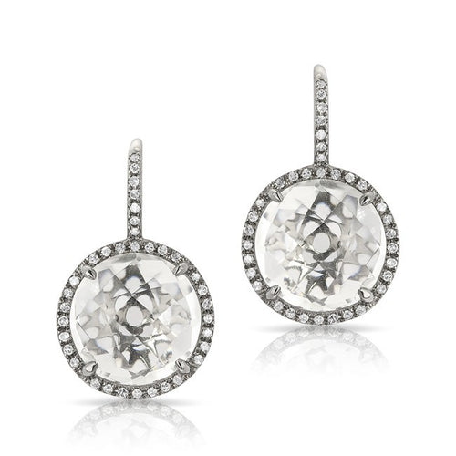 14KT Oxidized White Gold White Topaz Diamond Round Earrings