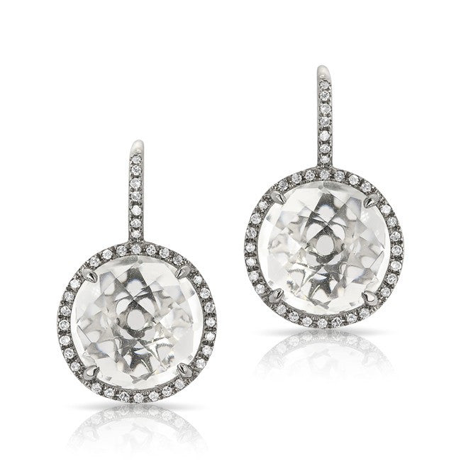 14KT Oxidized White Gold White Topaz Diamond Round Earrings