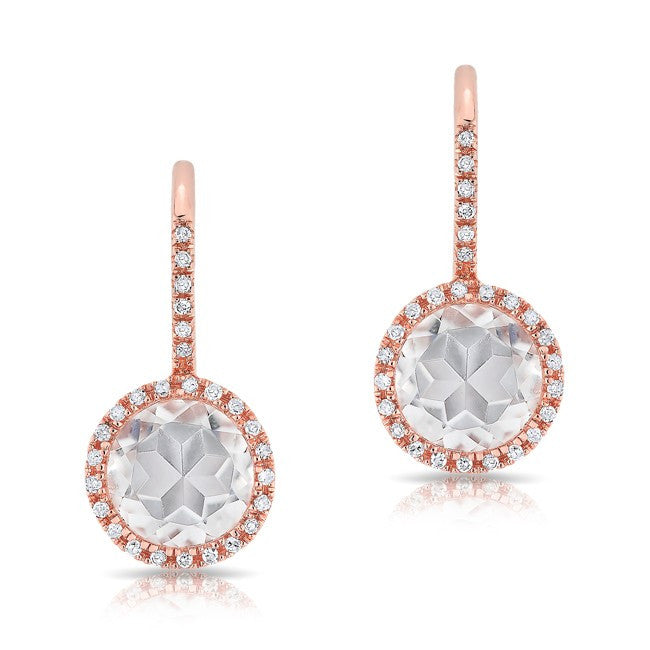 14KT Rose Gold Diamond White Topaz Round Wireback Earrings
