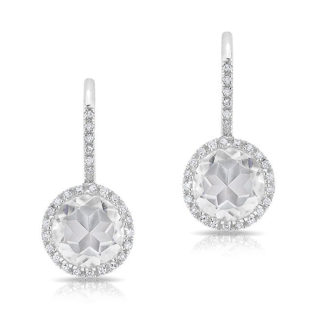 14KT White Gold Diamond White Topaz Round Wireback Earrings