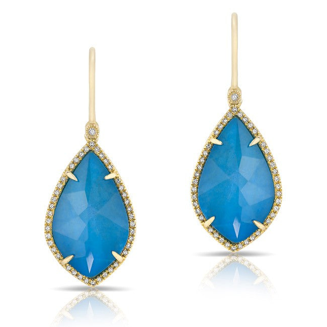14KT Yellow Gold Blue Apatite Mini Leaf Diamond Earrings