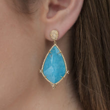 14KT Yellow Gold Turquoise and White Topaz Diamond Leaf Earrings