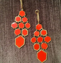 14KT Yellow Gold Coral Diamond Chandelier Earrings