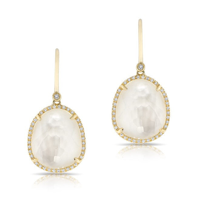 14KT Yellow Gold Mother Of Pearl Doublet Oval Diamond Earrings