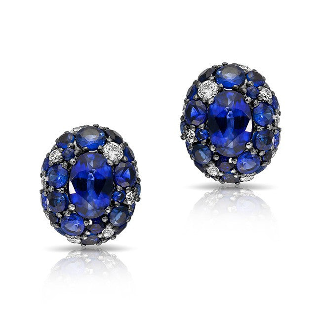 14KT White Gold Blue Sapphire Diamond Bijou Earrings