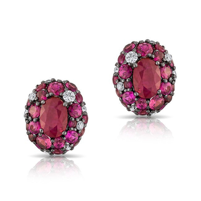 14KT Rose Gold Ruby Diamond Bijou Earrings