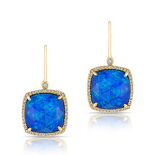 14KT Yellow Gold Opal Mini Cushion Diamond Earrings
