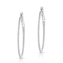 14KT White Gold Diamond 1 1/2" Hoop Earrings