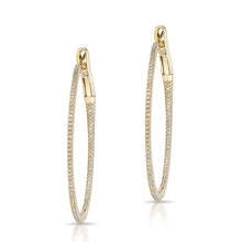 14KT Yellow Gold Diamond 1 1/2" Hoop Earrings
