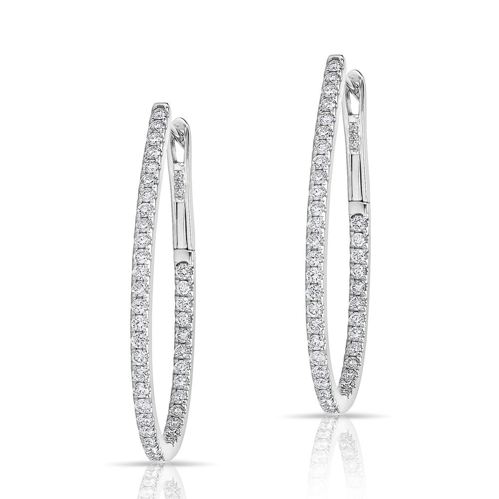 14KT White Gold Diamond Pear Hoop Earrings