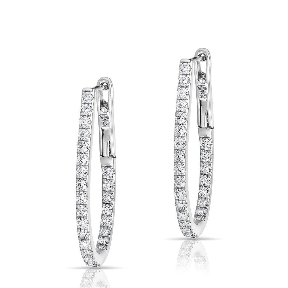 14KT White Gold Diamond Pear Medium Hoop Earrings