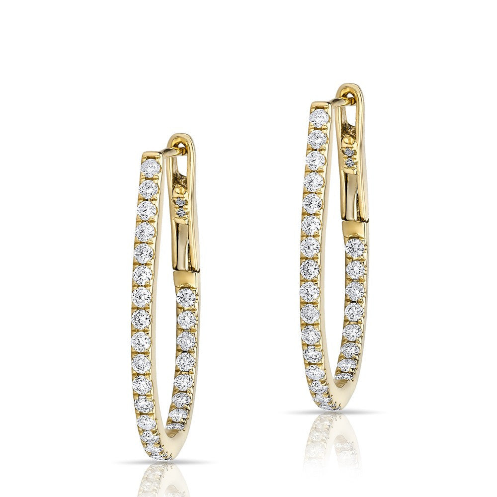 14KT Yellow Gold Diamond Pear Medium Hoop Earrings