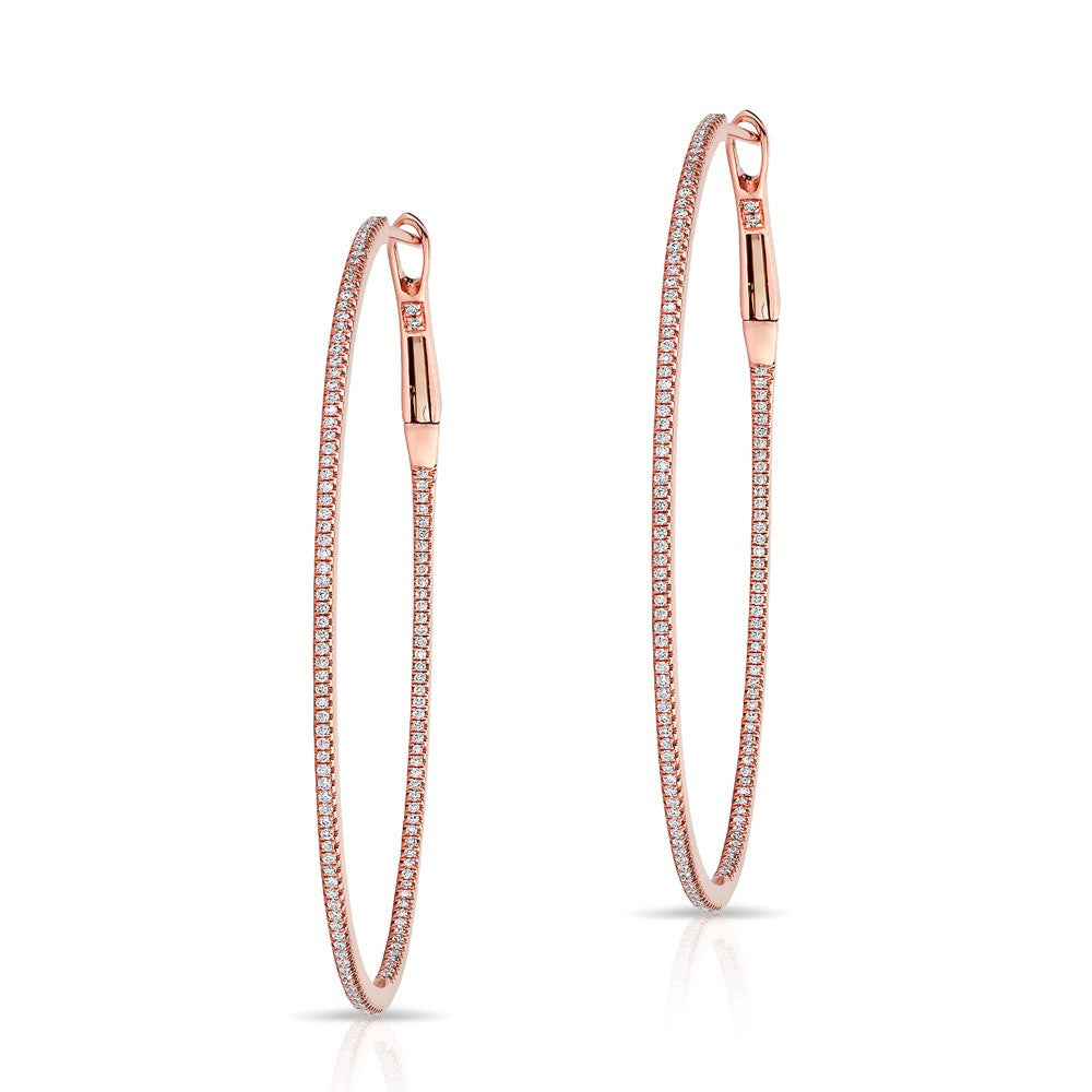 14KT Rose Gold Diamond Oval Large Hoop Earrings