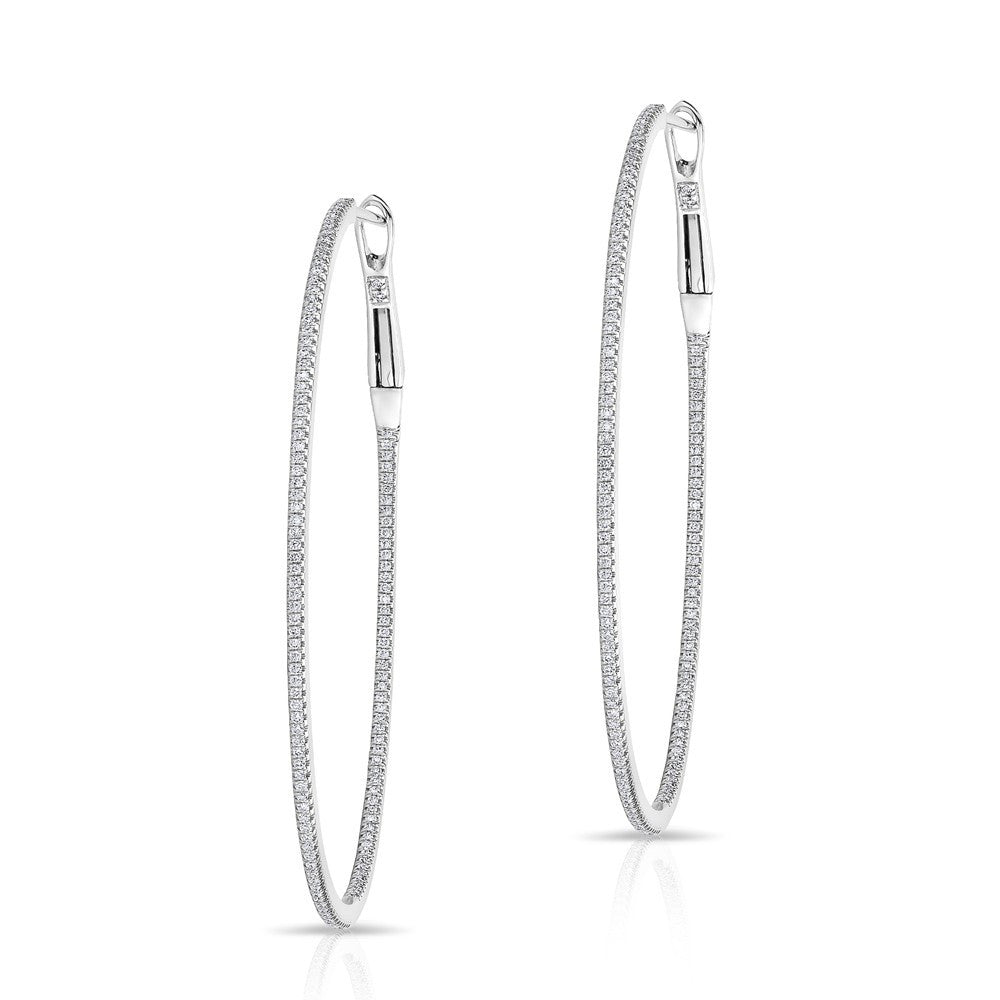 14KT White Gold Diamond Oval Large Hoop Earrings