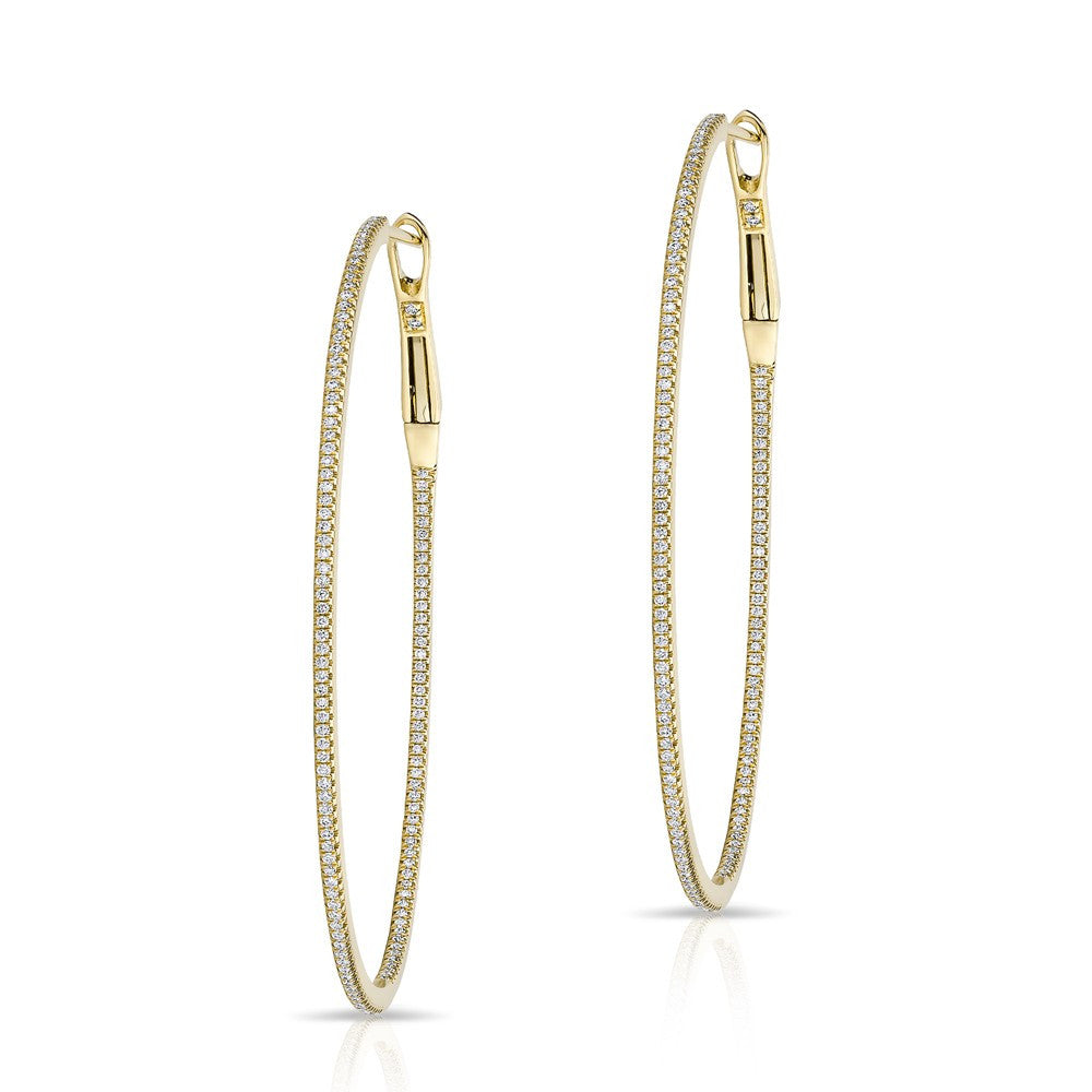 14KT Yellow Gold Diamond Oval Large Hoop Earrings