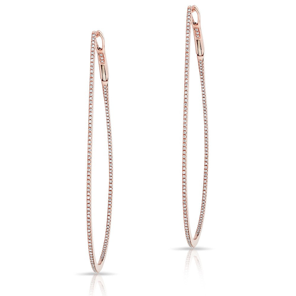 14KT Rose Gold Diamond Large Pear Hoop Earrings